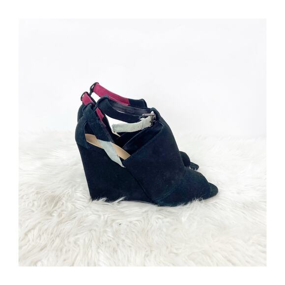 Joe's Jeans Callahan 8.5 Black Women Suede Ankle Strap Wedge Heel Sandals - Picture 3 of 14